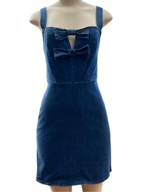 NWT $70 Midnight Doll Denim Bow Front Dress